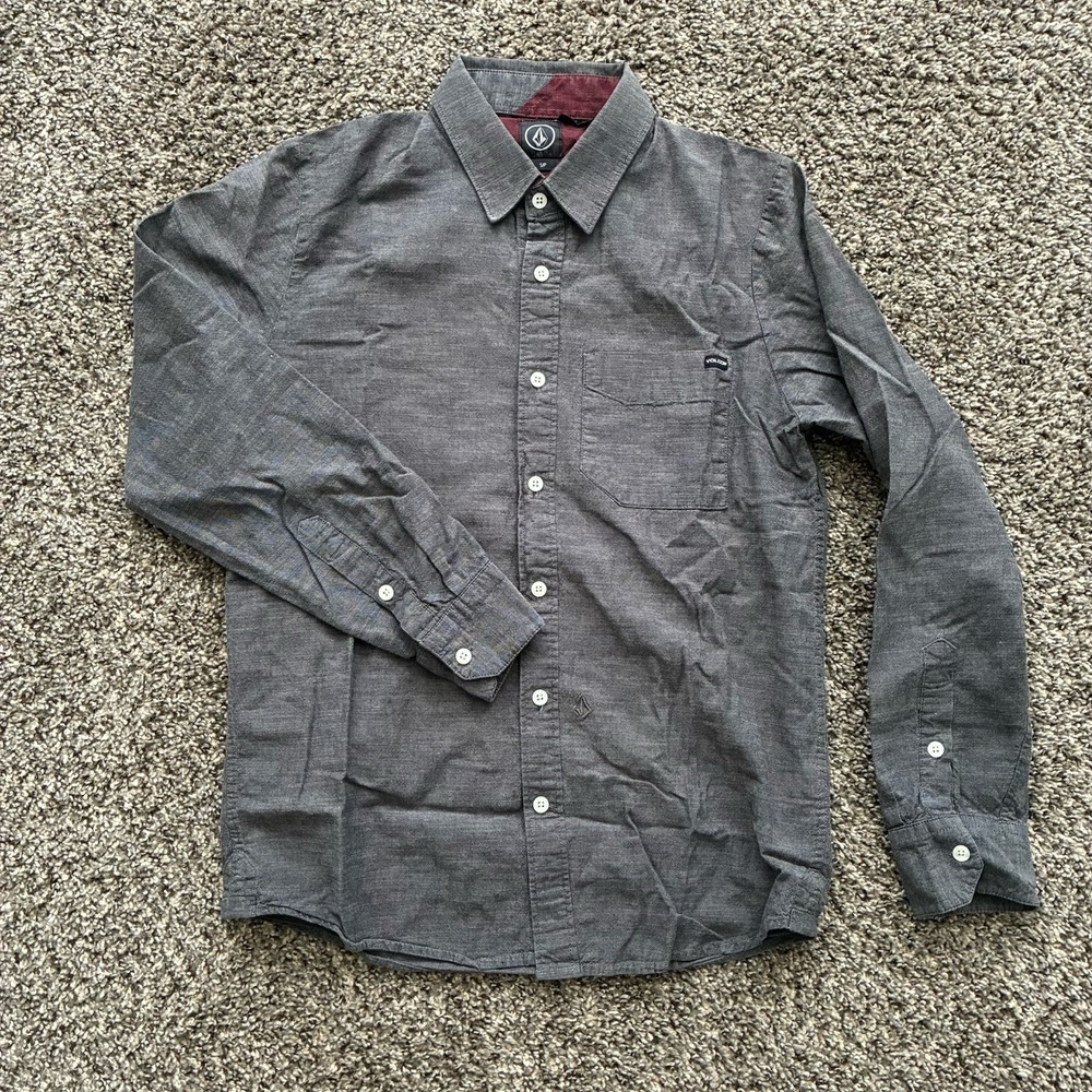 Volcom Men's Small Gray Long Sleeve Button Down Shirt